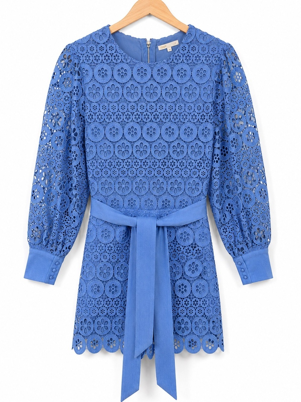 Maje Sky Blue Floral Guipure Lace Romper EU 36 US 4 | Belted Long Sleeve - Picture 3 of 10